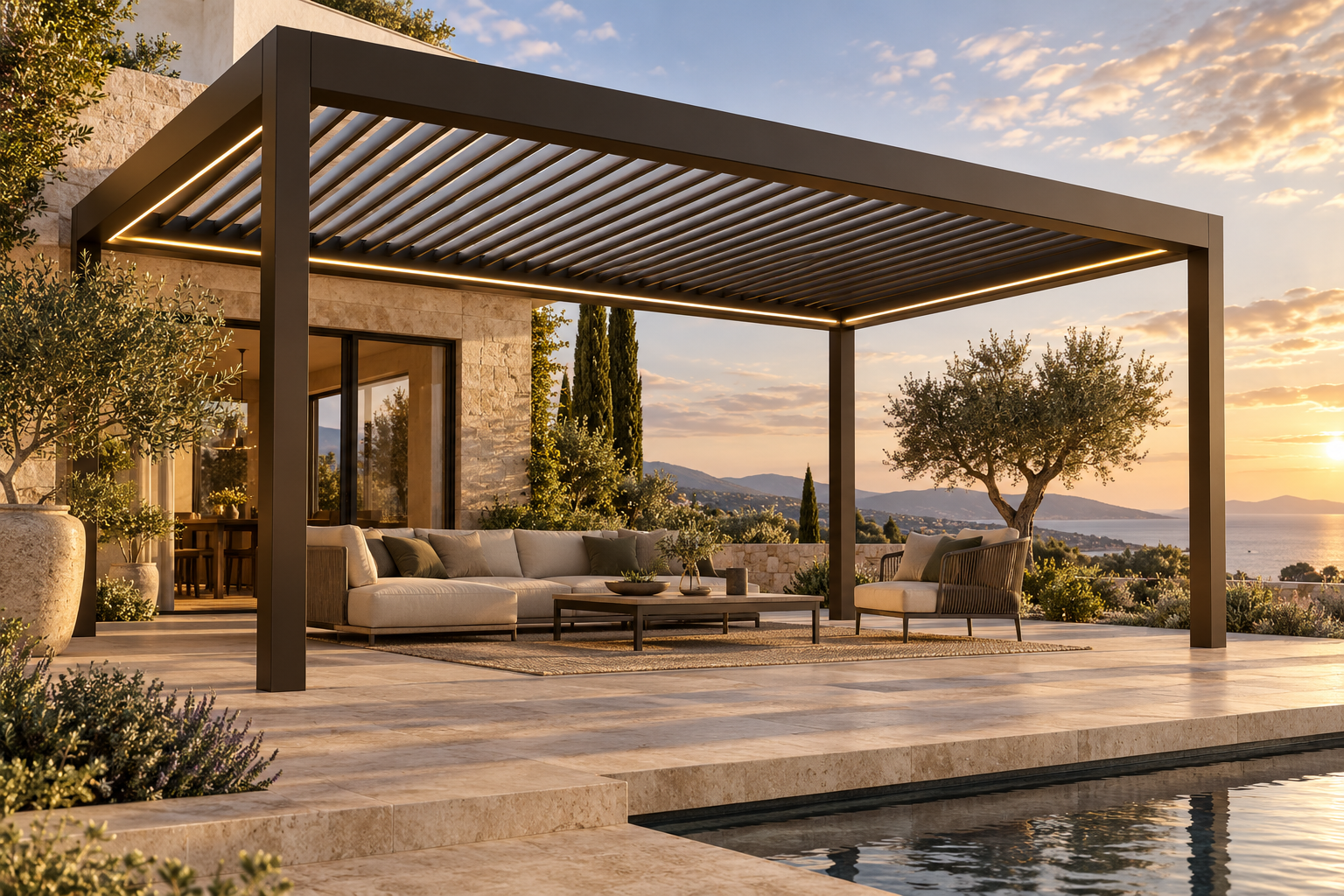 Outdoor living — AI-generated illustrative settings. Product details and available configurations may vary.